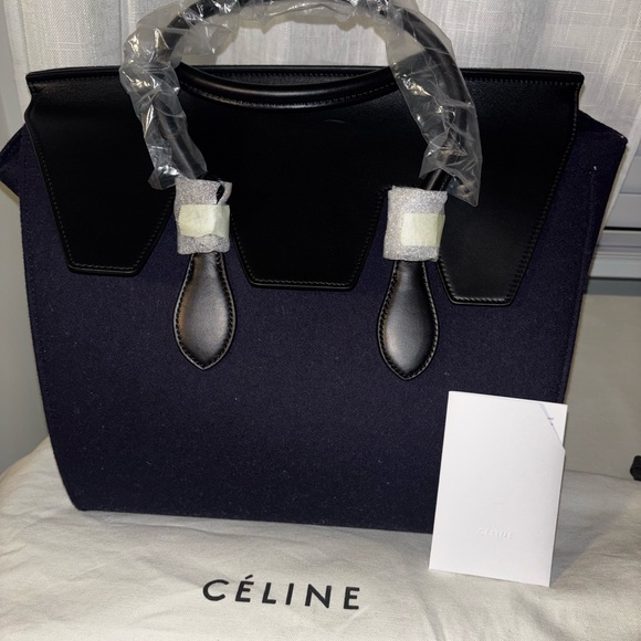 Celine Handbags - Celine Black and Navy wool and leather Bag